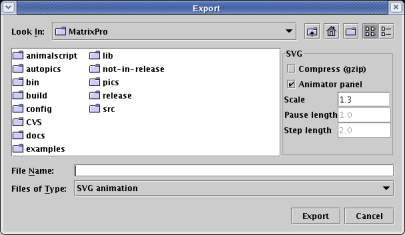 Export dialog