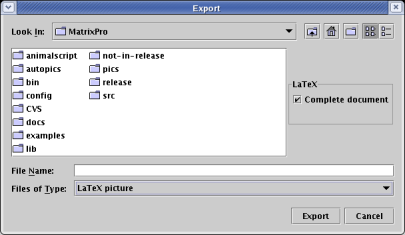 Export dialog